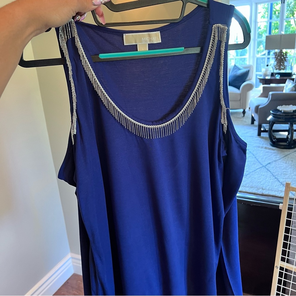 Michael Kors Dark Azurite  Sleeveless Tank Top with Silver Trim - Picture 5 of 8